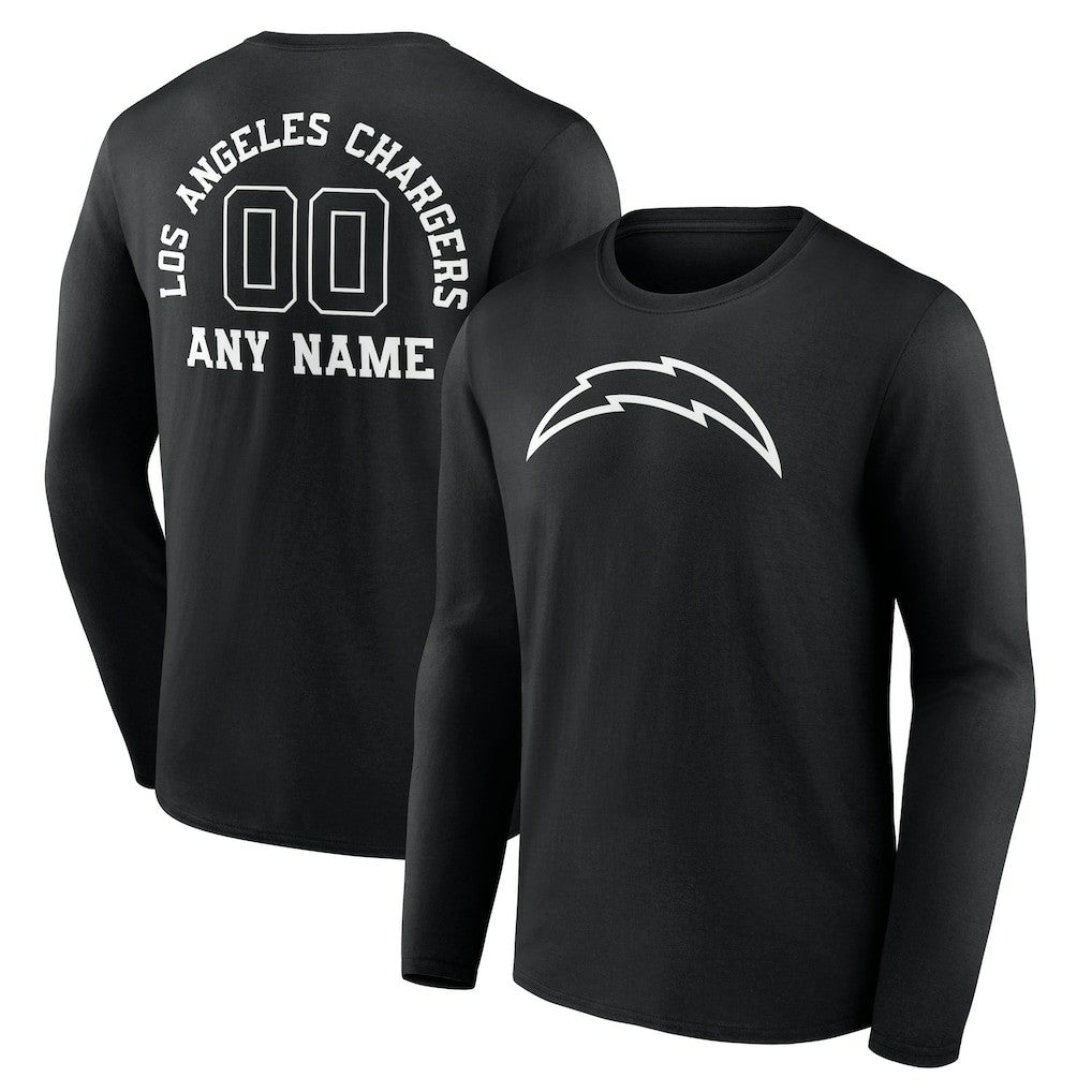 Los Angeles Chargers Personalized Name & Number Monochrome Long Sleeve T-Shirt - Black T-shirts