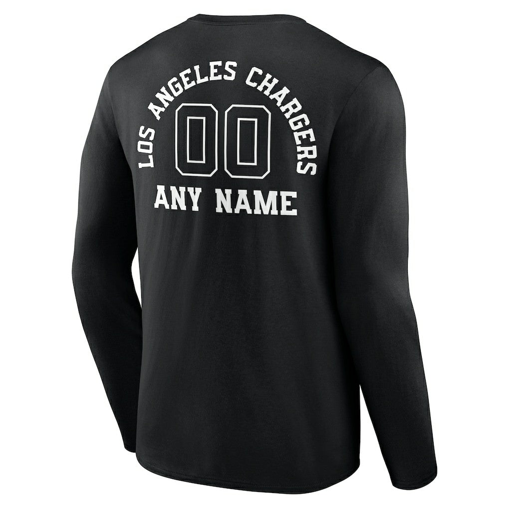 Los Angeles Chargers Personalized Name & Number Monochrome Long Sleeve T-Shirt - Black T-shirts