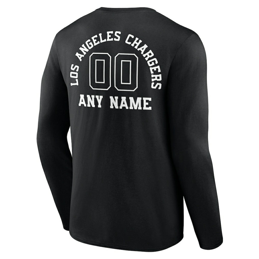 Los Angeles Chargers Personalized Name & Number Monochrome Long Sleeve T-Shirt - Black T-shirts