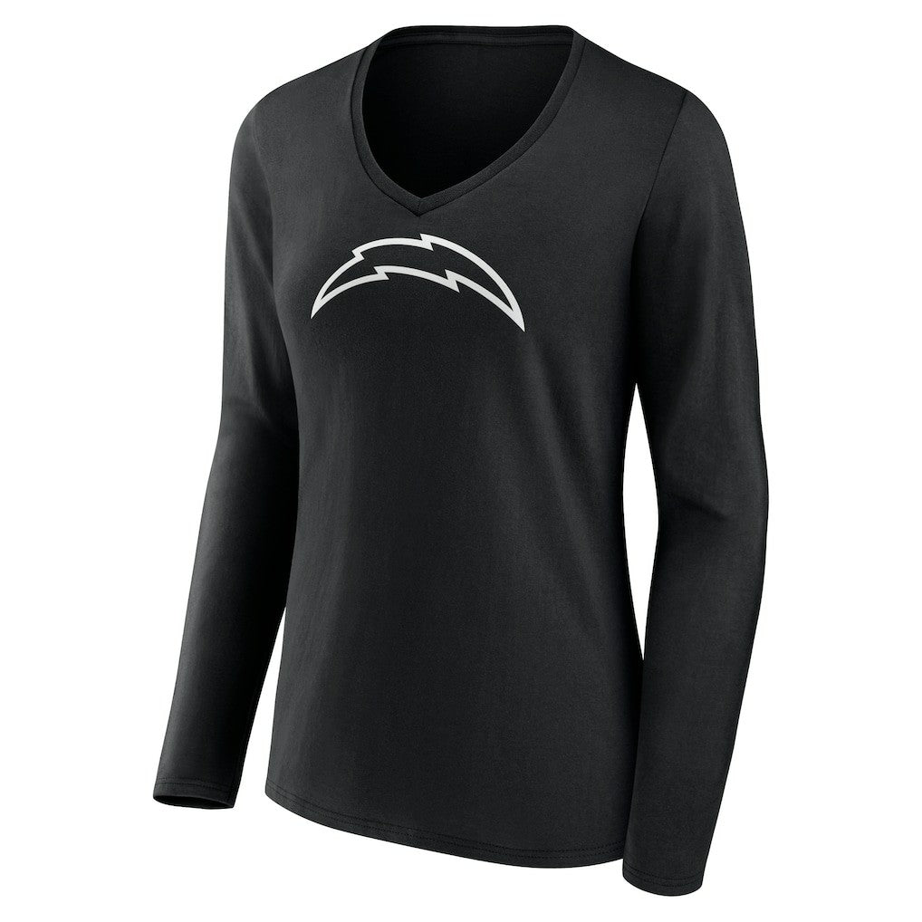 Los Angeles Chargers Women's Personalized Name & Number Monochrome Long Sleeve V-Neck T-Shirt - Black T-shirts