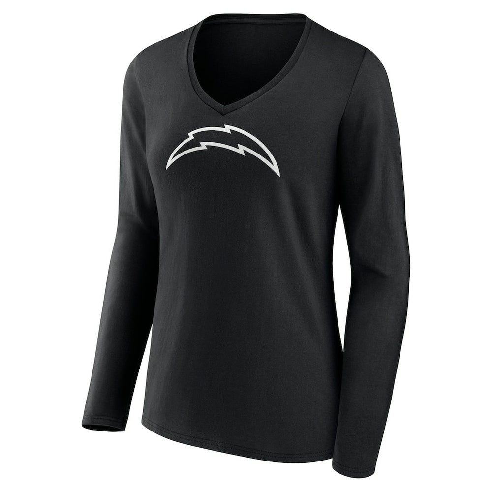 Los Angeles Chargers Women's Personalized Name & Number Monochrome Long Sleeve V-Neck T-Shirt - Black T-shirts