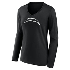 Los Angeles Chargers Women's Personalized Name & Number Monochrome Long Sleeve V-Neck T-Shirt - Black T-shirts