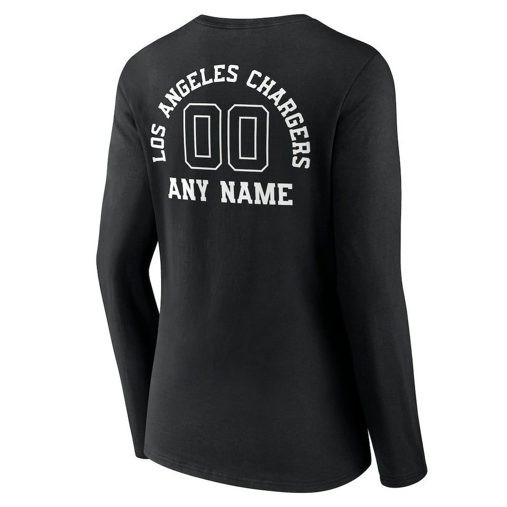 Los Angeles Chargers Women's Personalized Name & Number Monochrome Long Sleeve V-Neck T-Shirt - Black T-shirts