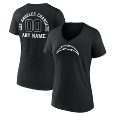 Los Angeles Chargers Women's Personalized Name & Number Monochrome V-Neck T-Shirt - Black T-shirts