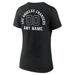 Los Angeles Chargers Women's Personalized Name & Number Monochrome V-Neck T-Shirt - Black T-shirts