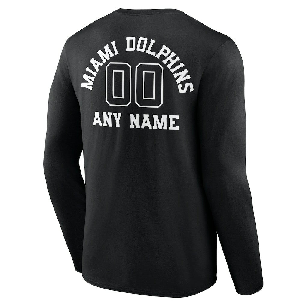 Miami Dolphins Personalized Name & Number Monochrome Long Sleeve T-Shirt - Black T-shirts