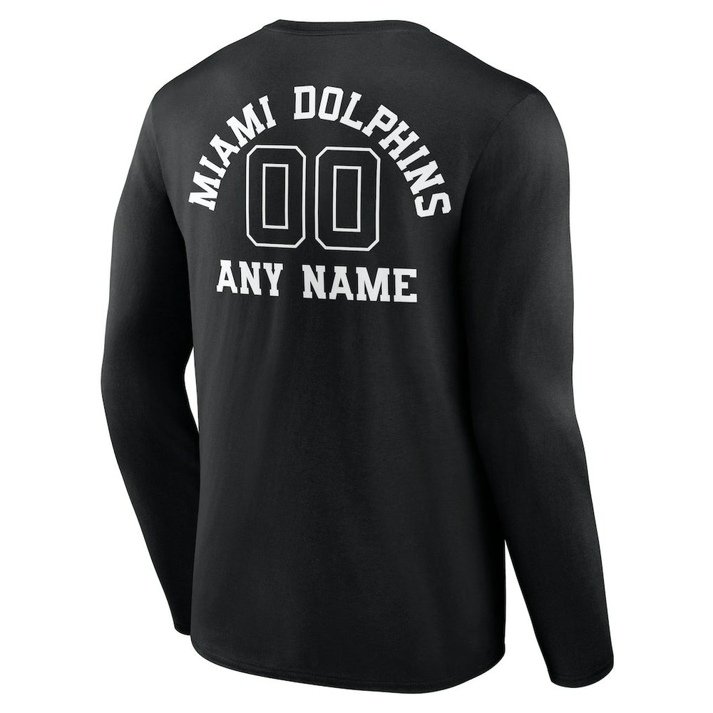 Miami Dolphins Personalized Name & Number Monochrome Long Sleeve T-Shirt - Black T-shirts