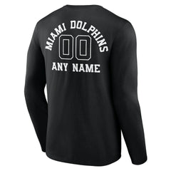 Miami Dolphins Personalized Name & Number Monochrome Long Sleeve T-Shirt - Black T-shirts