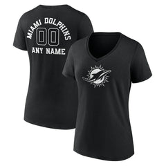 Miami Dolphins Women's Personalized Name & Number Monochrome V-Neck T-Shirt - Black T-shirts