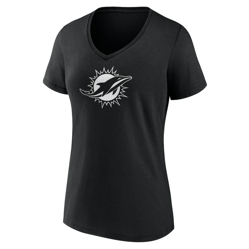 Miami Dolphins Women's Personalized Name & Number Monochrome V-Neck T-Shirt - Black T-shirts