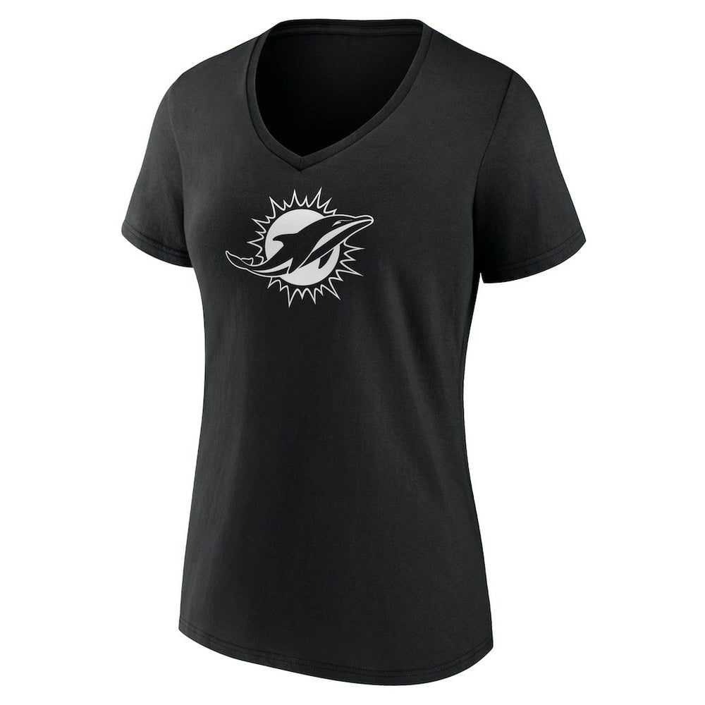 Miami Dolphins Women's Personalized Name & Number Monochrome V-Neck T-Shirt - Black T-shirts