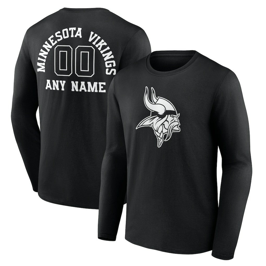 Minnesota Vikings Personalized Name & Number Monochrome Long Sleeve T-Shirt - Black T-shirts