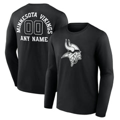 Minnesota Vikings Personalized Name & Number Monochrome Long Sleeve T-Shirt - Black T-shirts