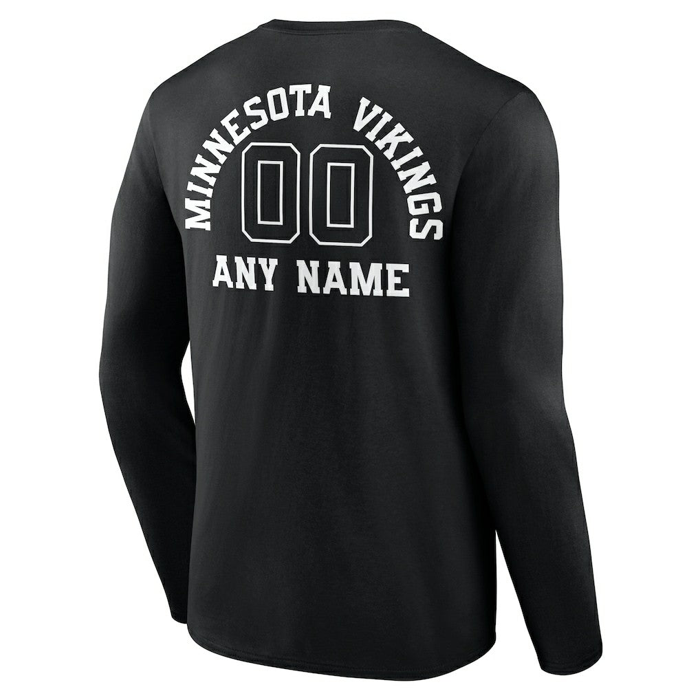 Minnesota Vikings Personalized Name & Number Monochrome Long Sleeve T-Shirt - Black T-shirts