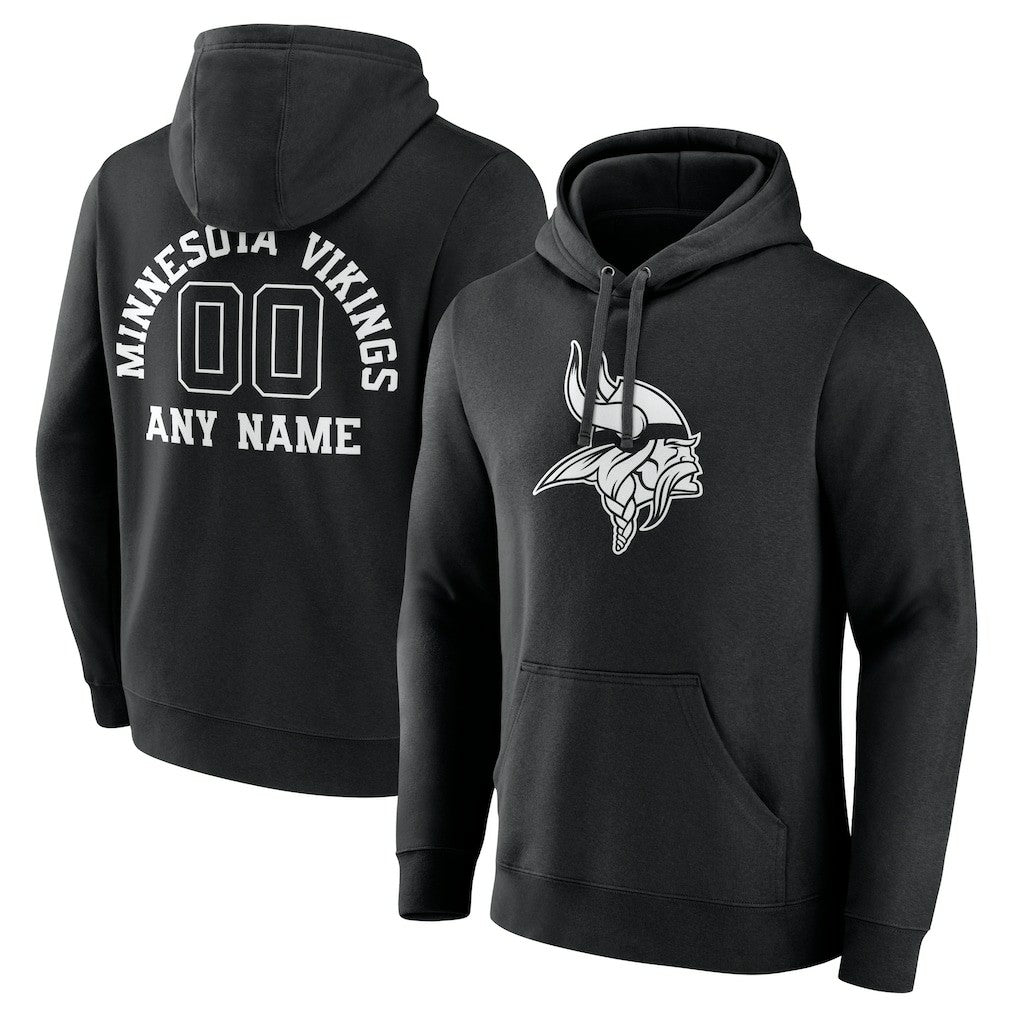 Minnesota Vikings Personalized Name & Number Pullover Hoodie - Black Hoodies