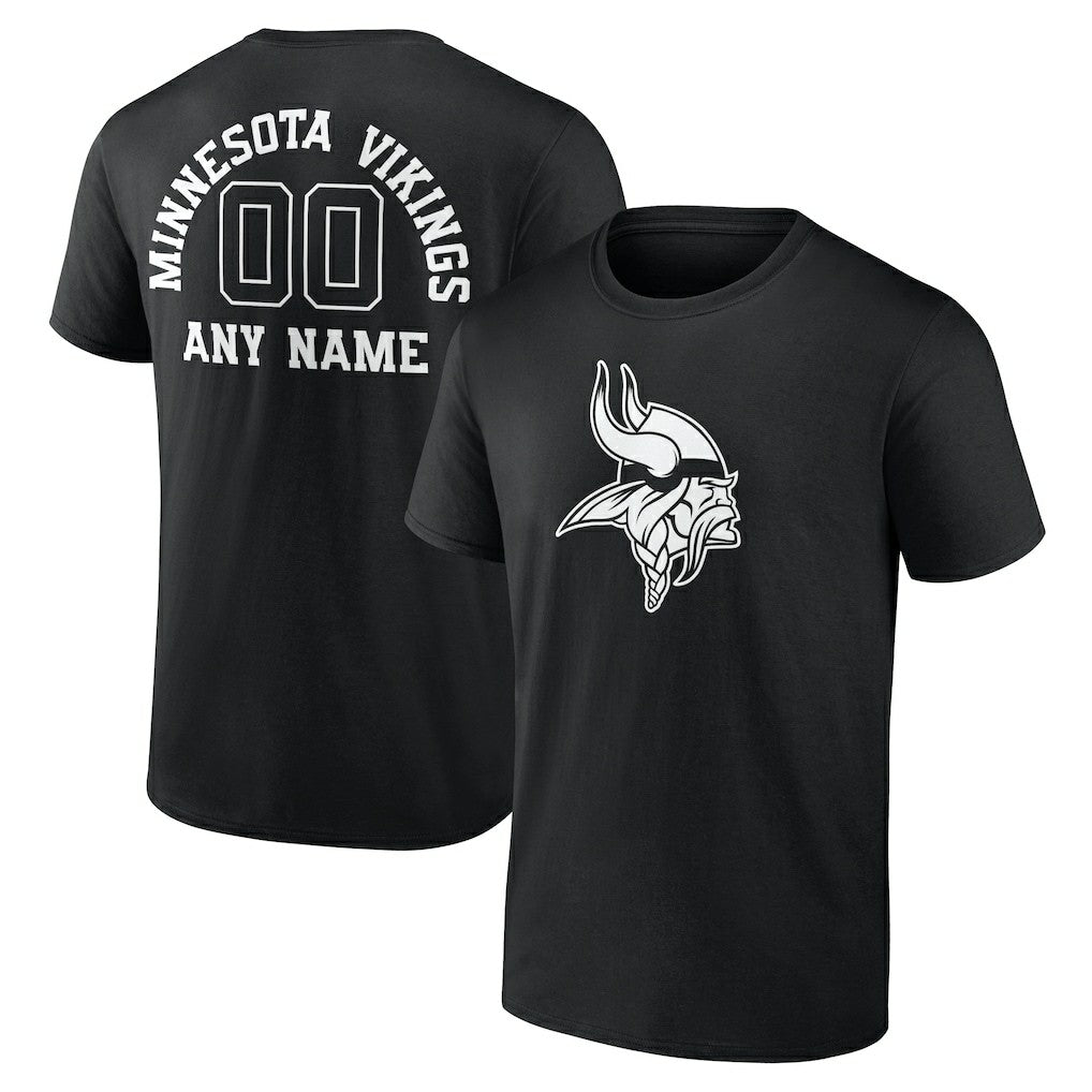 Minnesota Vikings Personalized Name & Number Monochrome T-Shirt - Black T-shirts