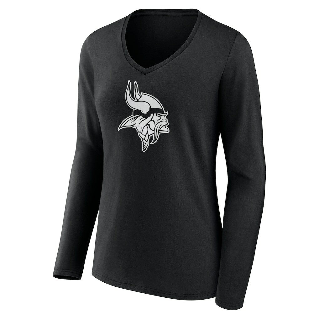 Minnesota Vikings Women's Personalized Name & Number Monochrome Long Sleeve V-Neck T-Shirt - Black T-shirts