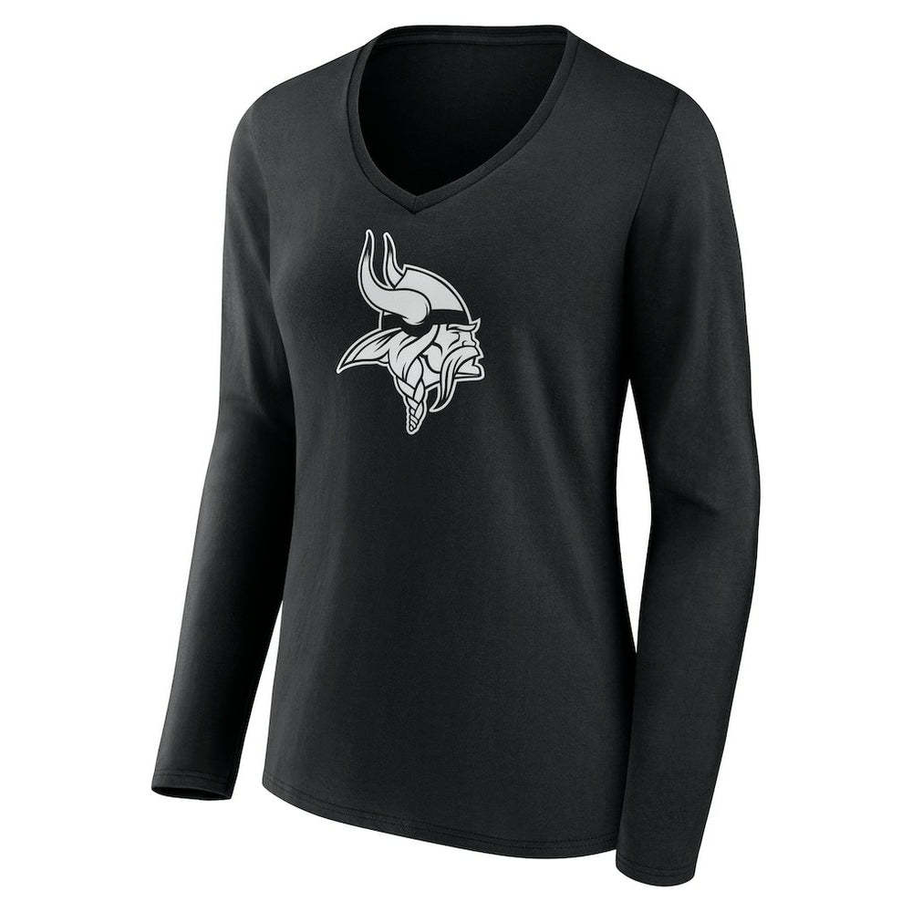 Minnesota Vikings Women's Personalized Name & Number Monochrome Long Sleeve V-Neck T-Shirt - Black T-shirts