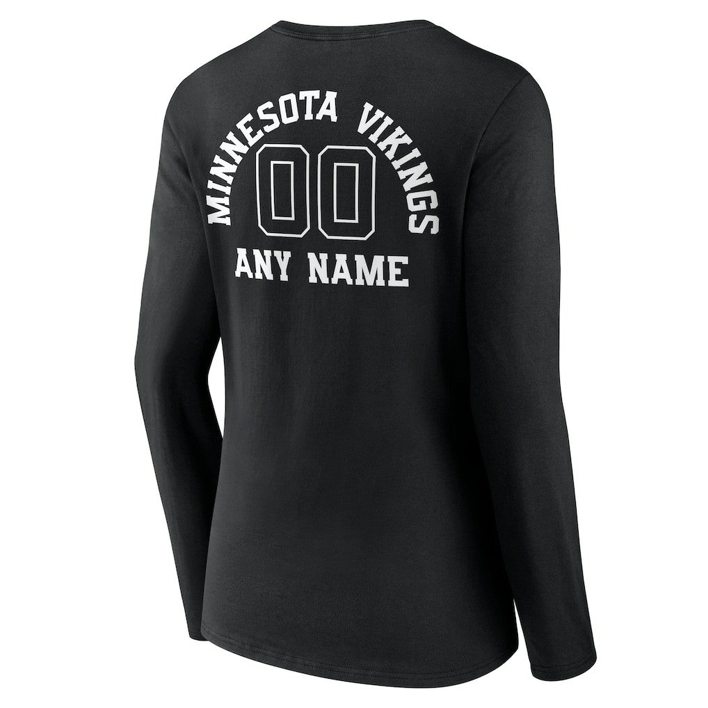 Minnesota Vikings Women's Personalized Name & Number Monochrome Long Sleeve V-Neck T-Shirt - Black T-shirts
