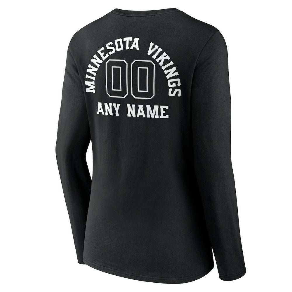 Minnesota Vikings Women's Personalized Name & Number Monochrome Long Sleeve V-Neck T-Shirt - Black T-shirts