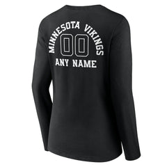 Minnesota Vikings Women's Personalized Name & Number Monochrome Long Sleeve V-Neck T-Shirt - Black T-shirts