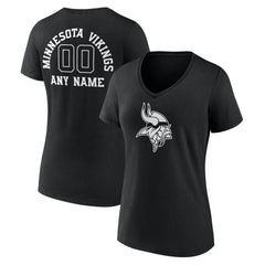 Minnesota Vikings Women's Personalized Name & Number Monochrome V-Neck T-Shirt - Black T-shirts