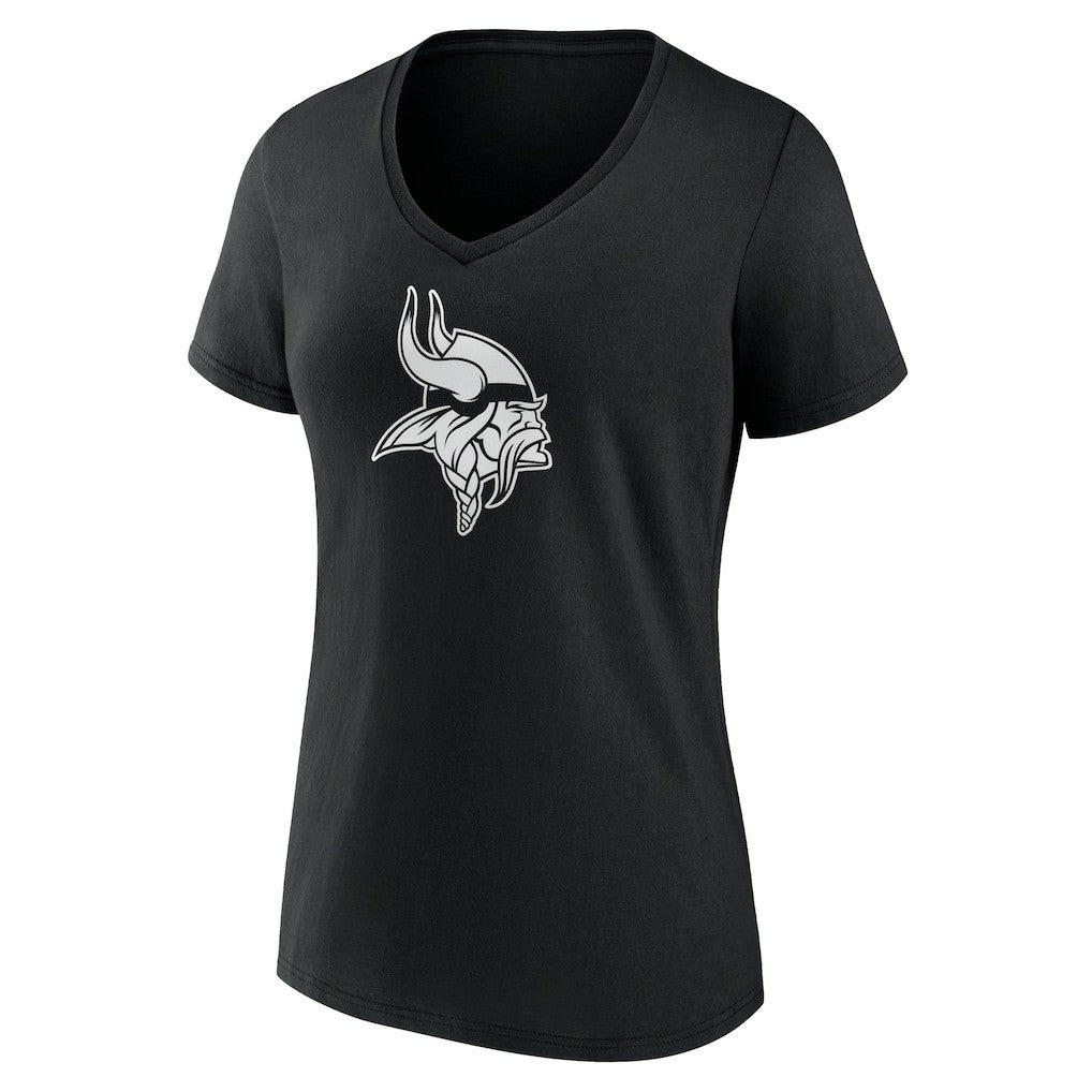 Minnesota Vikings Women's Personalized Name & Number Monochrome V-Neck T-Shirt - Black T-shirts