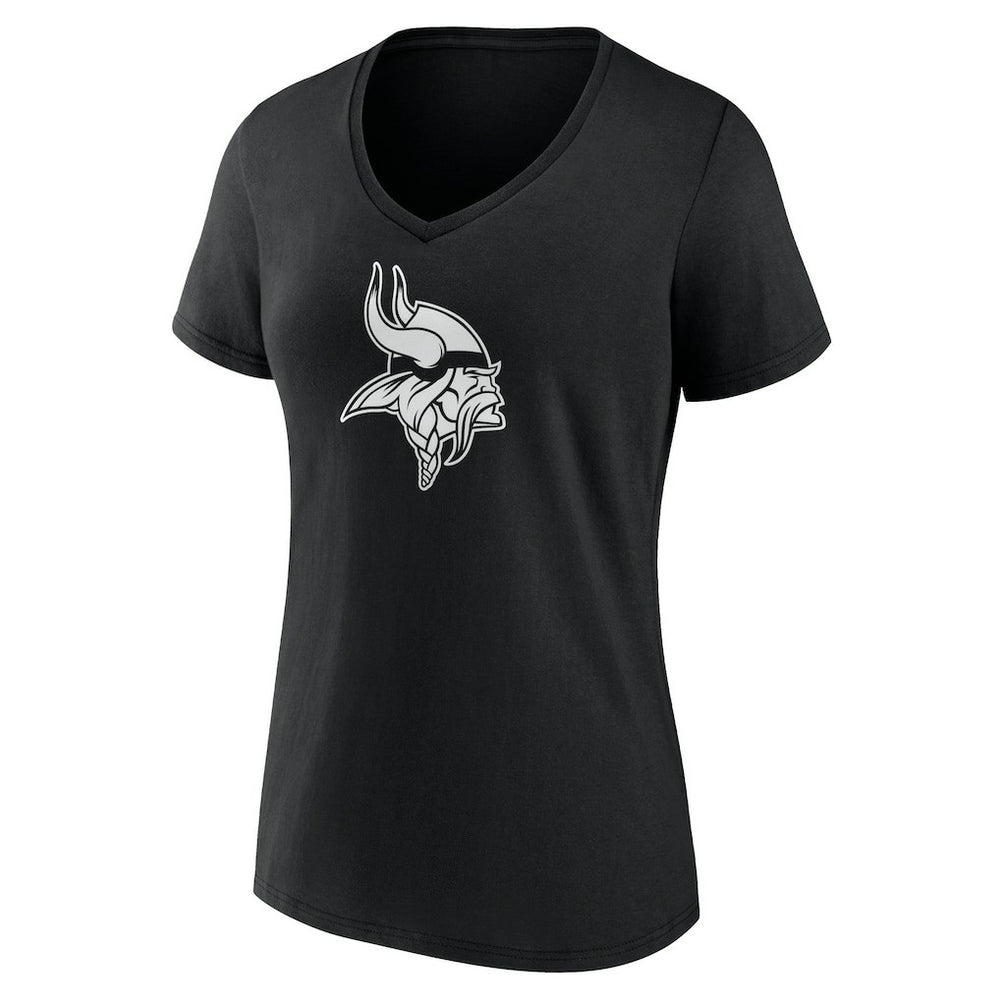 Minnesota Vikings Women's Personalized Name & Number Monochrome V-Neck T-Shirt - Black T-shirts