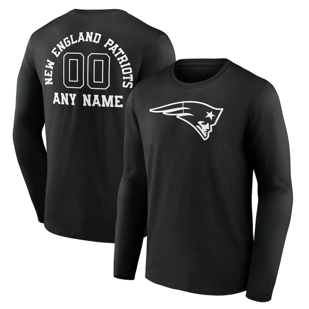 New England Patriots Personalized Name & Number Monochrome Long Sleeve T-Shirt - Black T-shirts