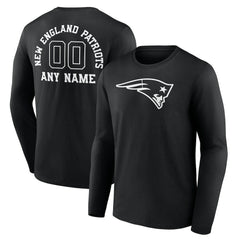 New England Patriots Personalized Name & Number Monochrome Long Sleeve T-Shirt - Black T-shirts