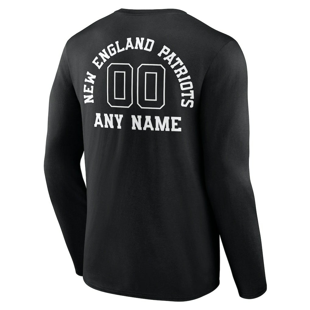 New England Patriots Personalized Name & Number Monochrome Long Sleeve T-Shirt - Black T-shirts