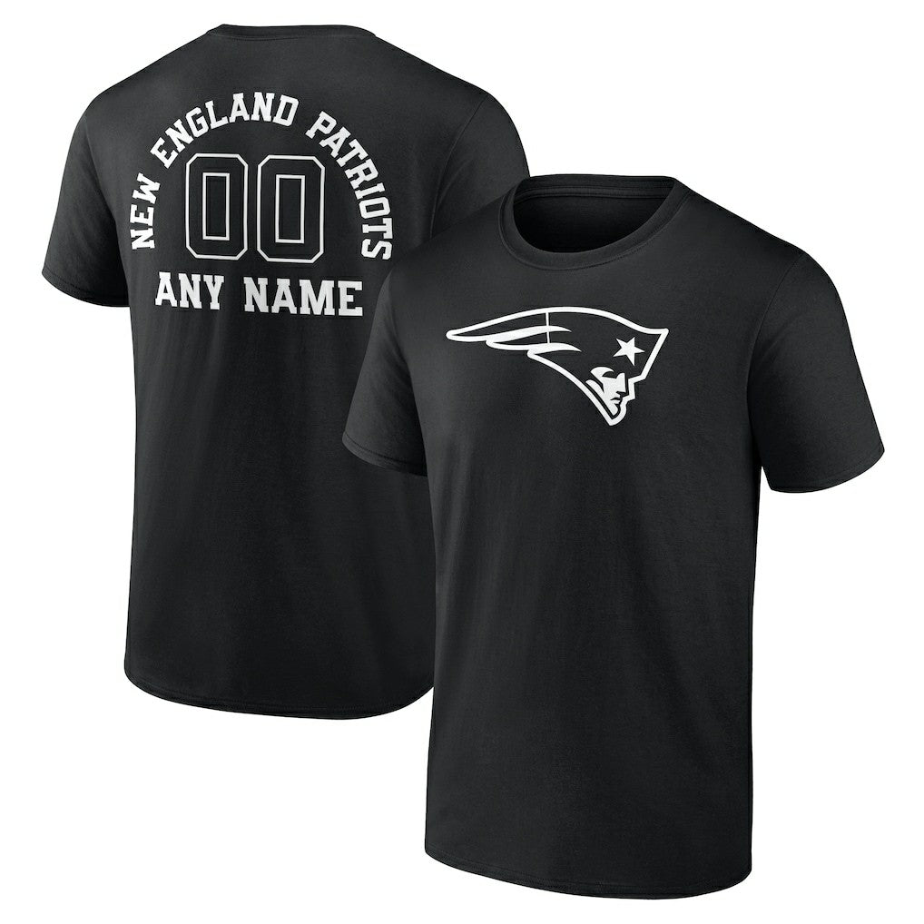 New England Patriots Personalized Name & Number Monochrome T-Shirt - Black T-shirts
