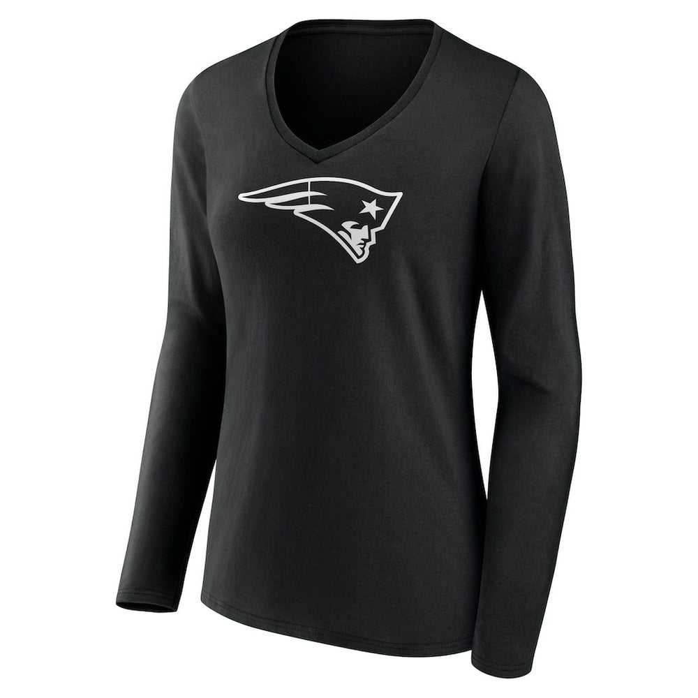 New England Patriots Women's Personalized Name & Number Monochrome Long Sleeve V-Neck T-Shirt - Black T-shirts