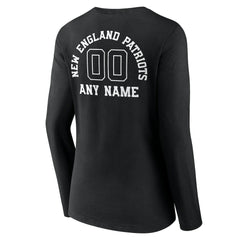 New England Patriots Women's Personalized Name & Number Monochrome Long Sleeve V-Neck T-Shirt - Black T-shirts