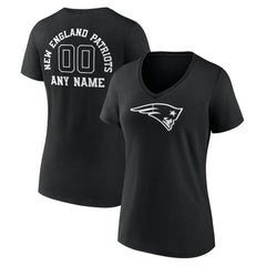 New England Patriots Women's Personalized Name & Number Monochrome V-Neck T-Shirt - Black T-shirts