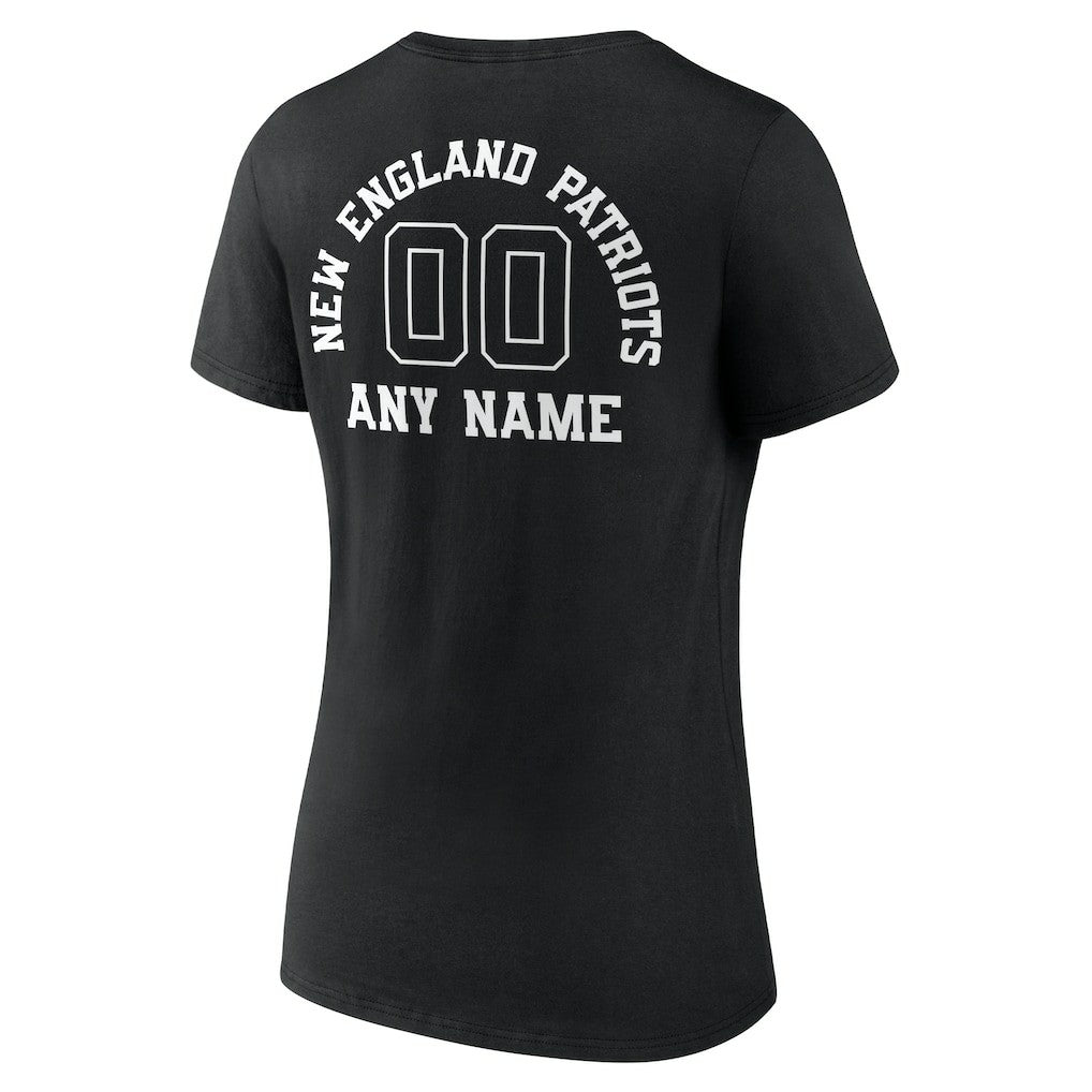 New England Patriots Women's Personalized Name & Number Monochrome V-Neck T-Shirt - Black T-shirts