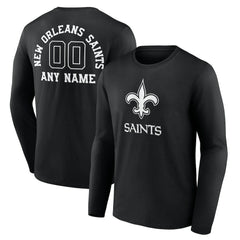 New Orleans Saints Personalized Name & Number Monochrome Long Sleeve T-Shirt - Black T-shirts