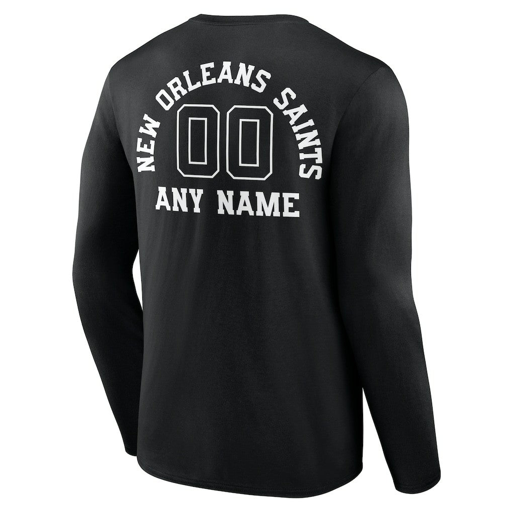New Orleans Saints Personalized Name & Number Monochrome Long Sleeve T-Shirt - Black T-shirts