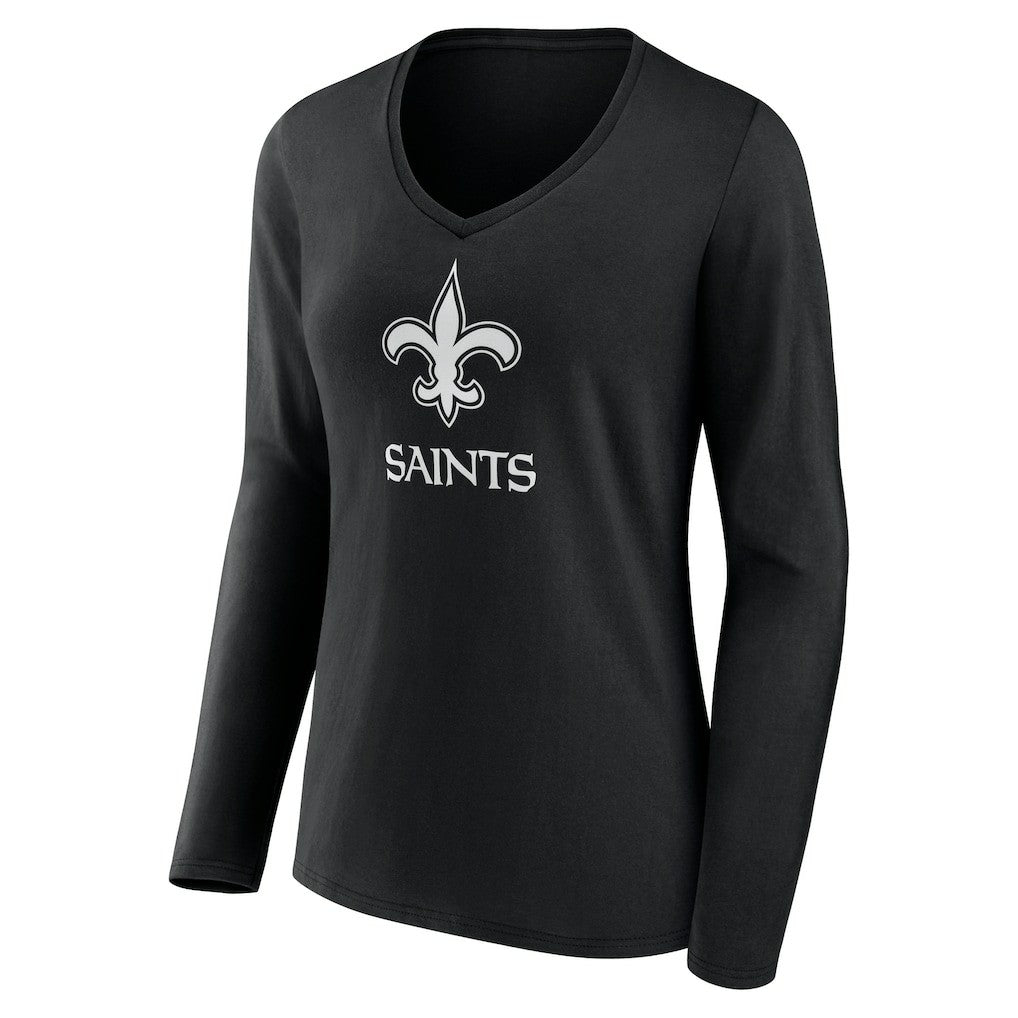 New Orleans Saints Women's Personalized Name & Number Monochrome Long Sleeve V-Neck T-Shirt - Black T-shirts
