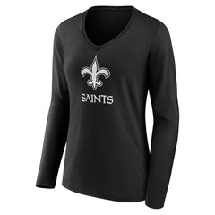 New Orleans Saints Women's Personalized Name & Number Monochrome Long Sleeve V-Neck T-Shirt - Black T-shirts