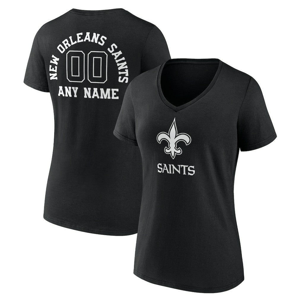 New Orleans Saints Women's Personalized Name & Number Monochrome V-Neck T-Shirt - Black T-shirts