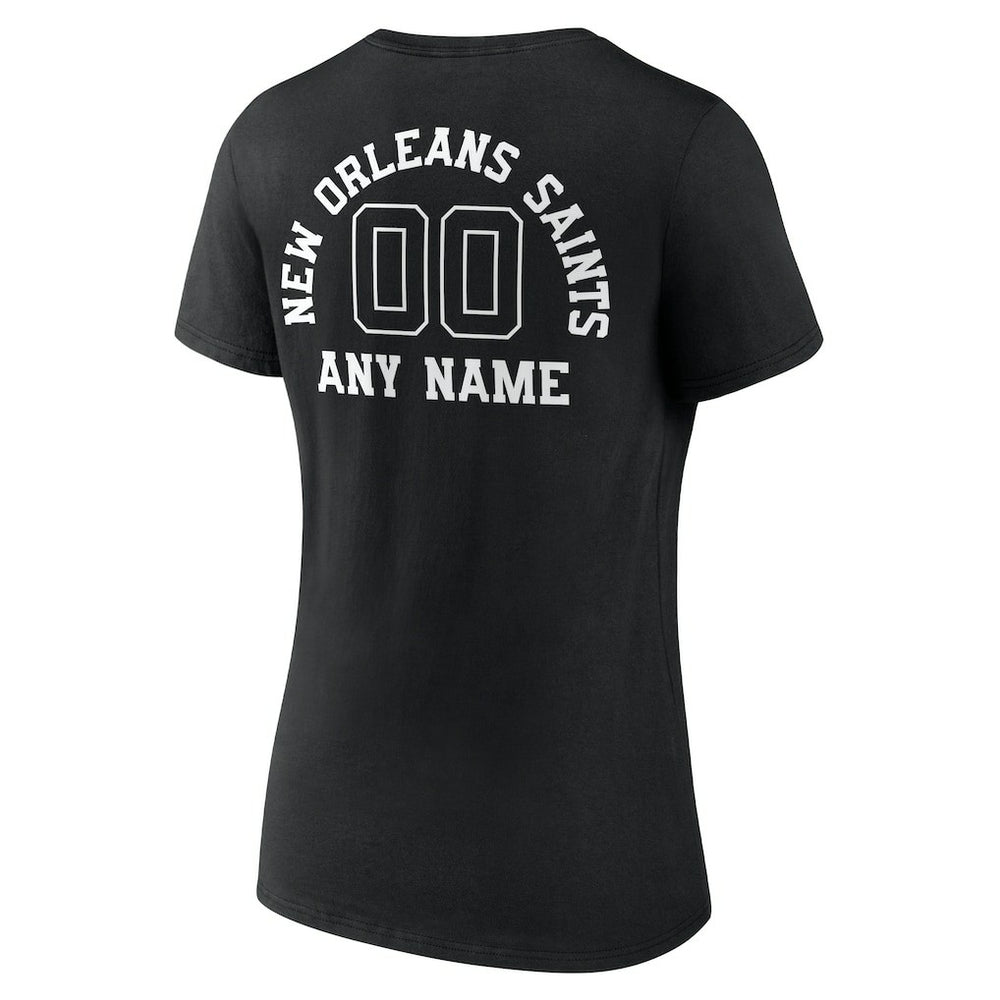 New Orleans Saints Women's Personalized Name & Number Monochrome V-Neck T-Shirt - Black T-shirts