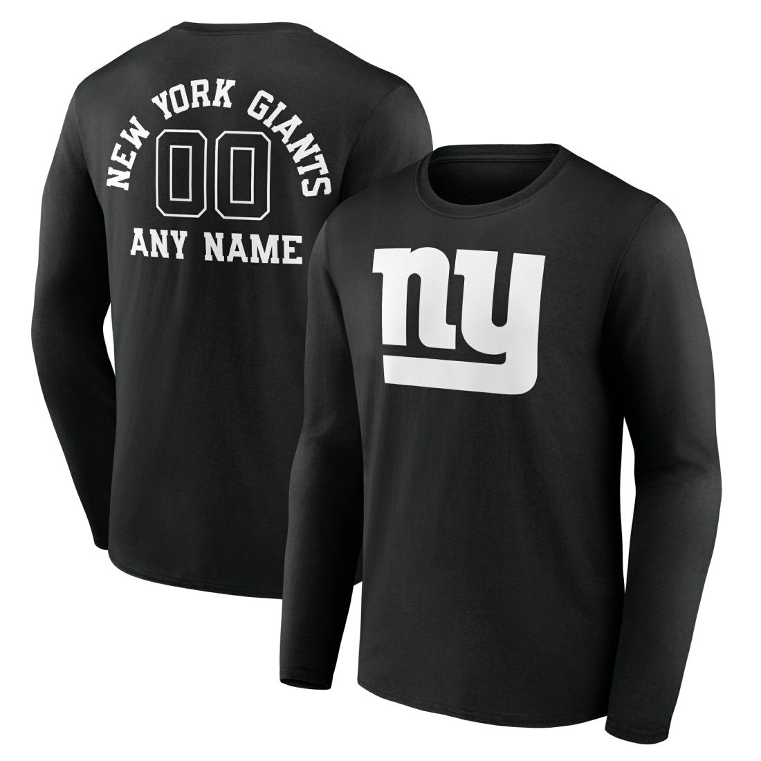 New York Giants Personalized Name & Number Monochrome Long Sleeve T-Shirt - Black T-shirts