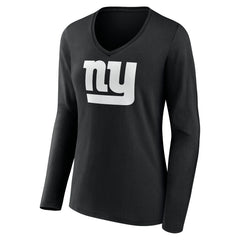 New York Giants Women's Personalized Name & Number Monochrome Long Sleeve V-Neck T-Shirt - Black T-shirts