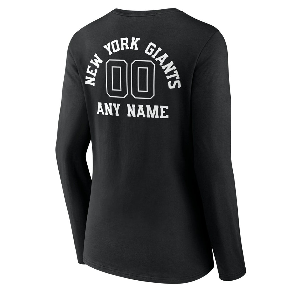 New York Giants Women's Personalized Name & Number Monochrome Long Sleeve V-Neck T-Shirt - Black T-shirts