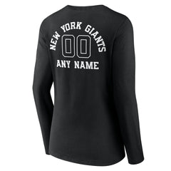New York Giants Women's Personalized Name & Number Monochrome Long Sleeve V-Neck T-Shirt - Black T-shirts