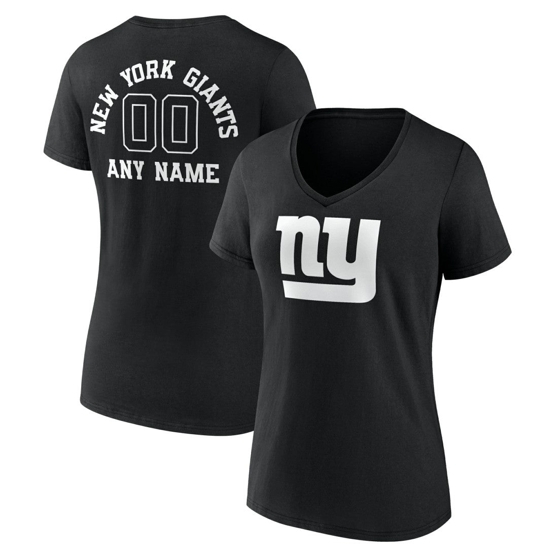 New York Giants Women's Personalized Name & Number Monochrome V-Neck T-Shirt - Black T-shirts