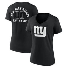 New York Giants Women's Personalized Name & Number Monochrome V-Neck T-Shirt - Black T-shirts