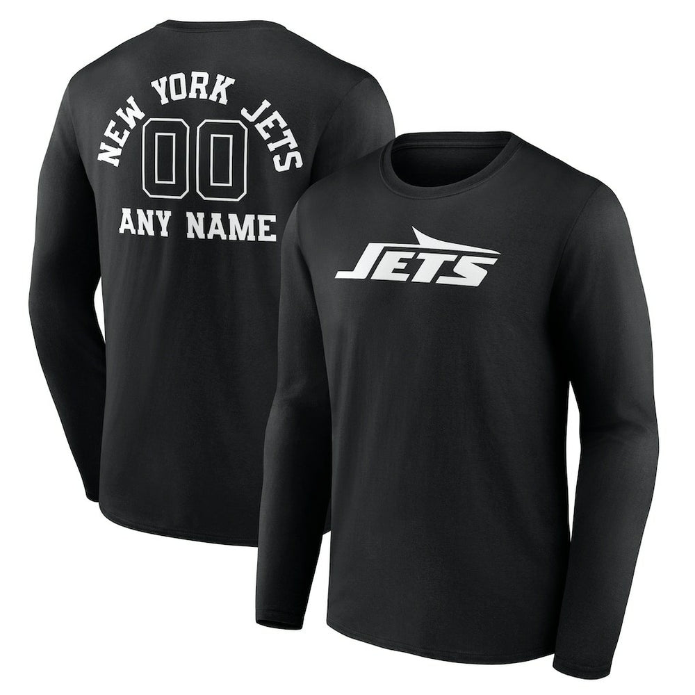 New York Jets Personalized Name & Number Monochrome Long Sleeve T-Shirt - Black T-shirts