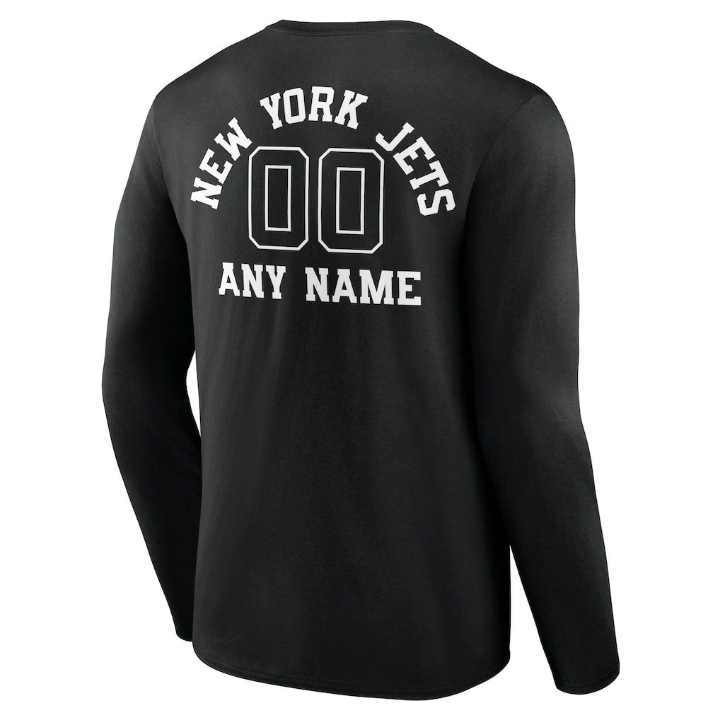 New York Jets Personalized Name & Number Monochrome Long Sleeve T-Shirt - Black T-shirts